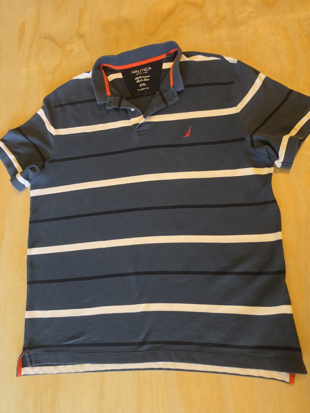Nautica Men 2XL Blue White Striped Performance Deck Shirt Polo Classic Fit XXL